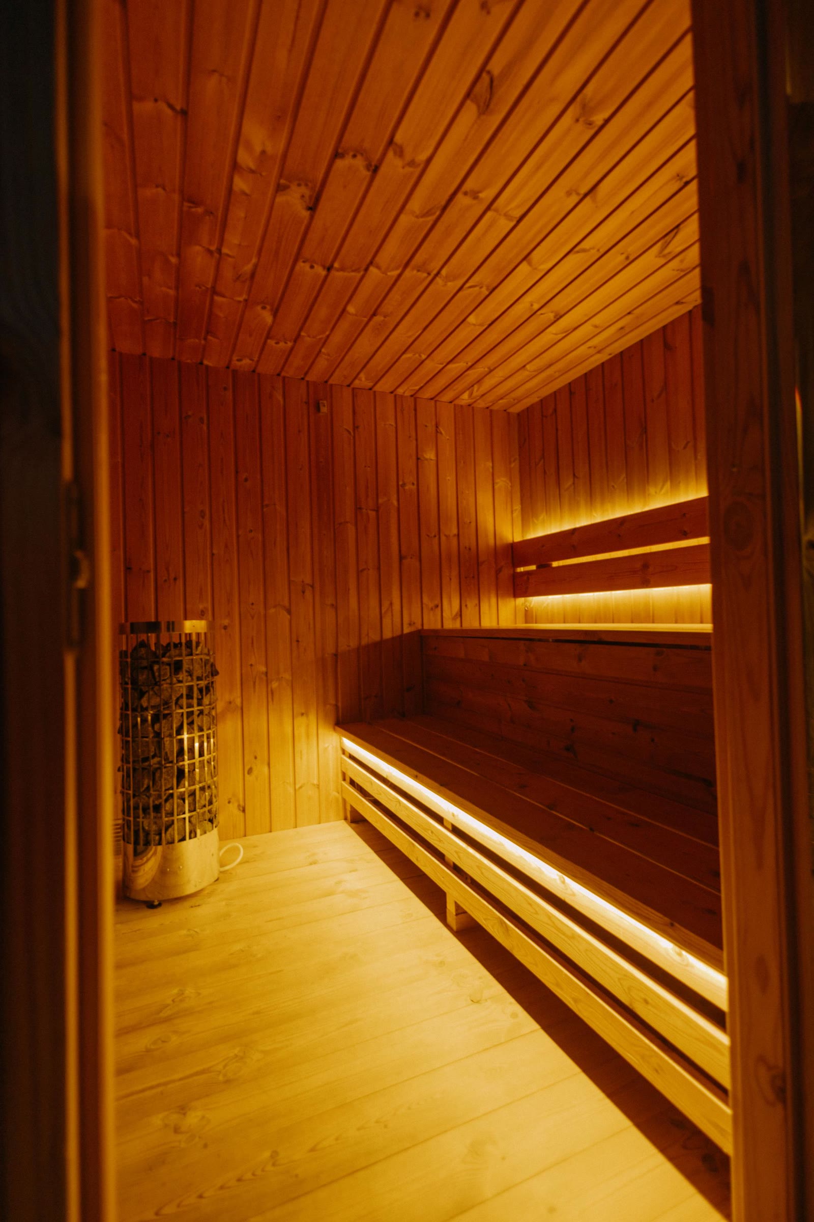 Warm timber sauna at Bohemian Homes