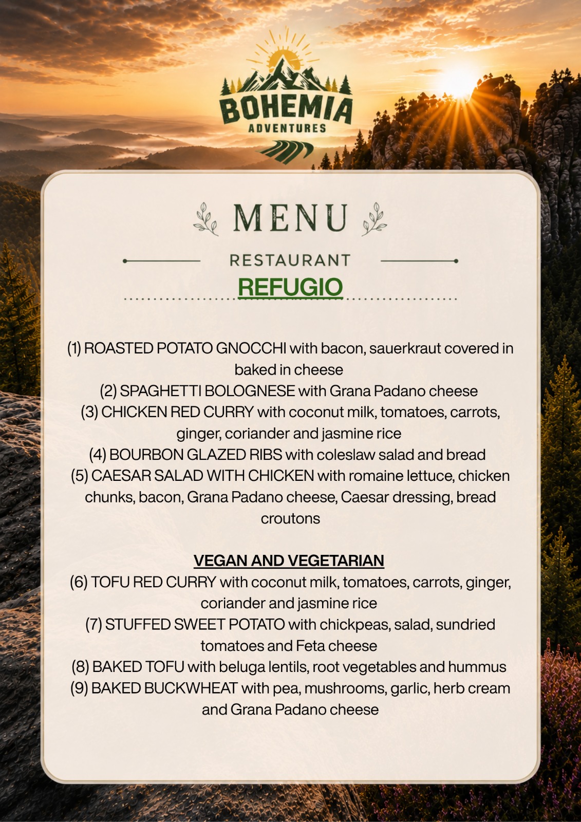 Refugio restaurant menu